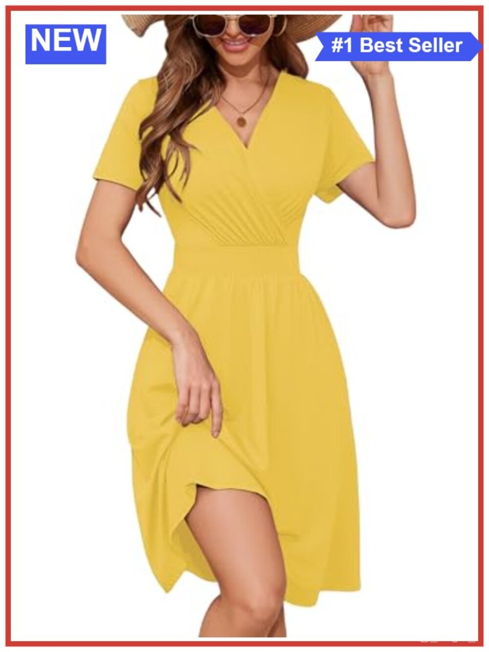 Heymoments Short Sleeve V Neck A-Line Floral Sundress with Pockets